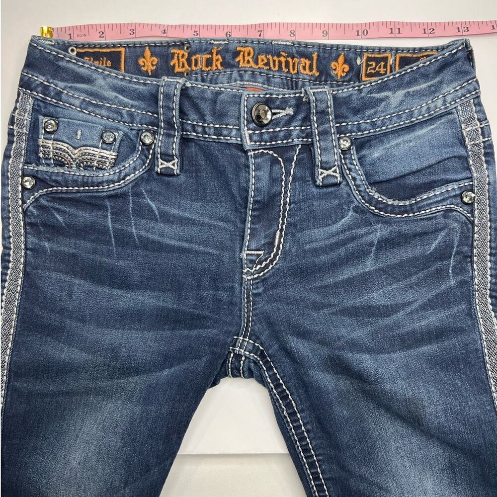 Y2K Rock Revival Haile Mid Rise Skinny Bling Blue Jeans Women's Size 24X30 - Picture 11 of 13